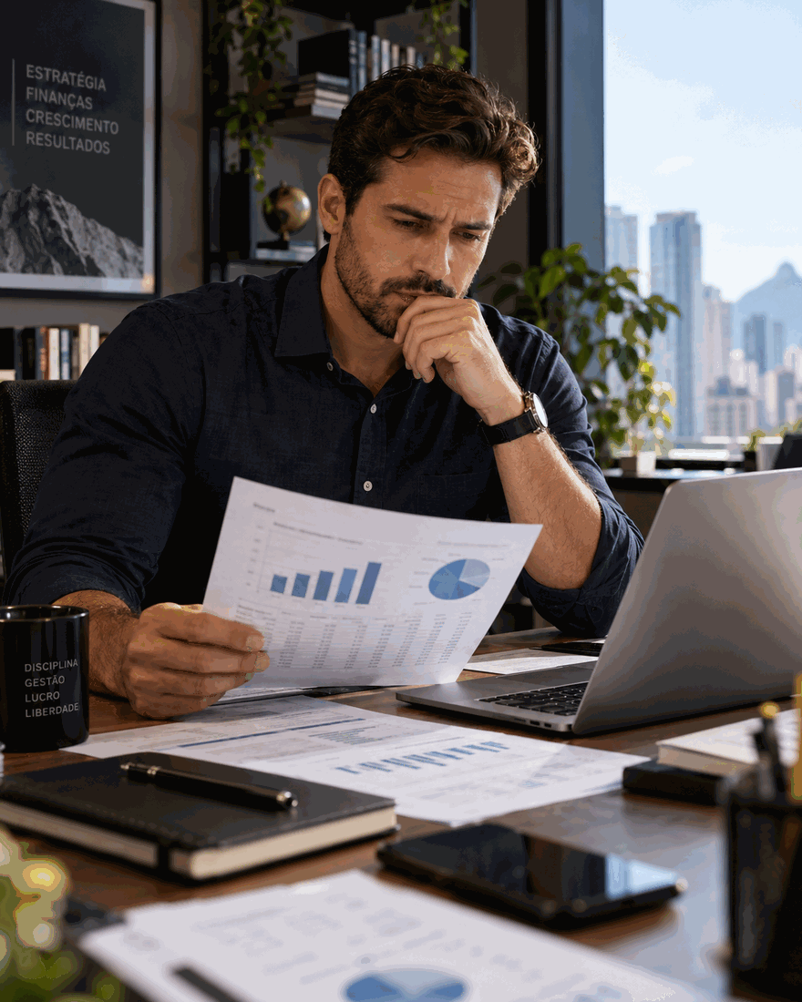 Empresário preocupado com as finanças do negócio